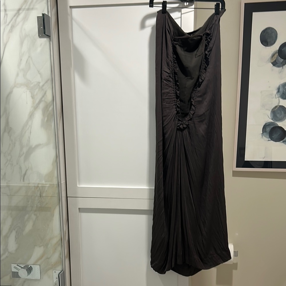All Saints Women's Dark Gray Japanese Cloth Ruffle Neck Ruched Detail Dress